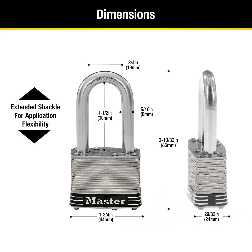 Candado Laminado Masterlock Acero Inoxidable 3,81 cm Paquete de 4 con Cierre de 1,5 Pulgadas