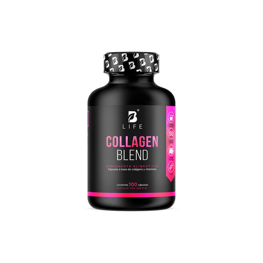 Colágeno Hidrolizado | 100 Cápsulas 1140 mg por porción. Biotina, Ácido Hialurónico, Ácido Fólico, Vitamina E, Vitamina A y C. Ingredientes naturales. Collagen Blend B Life.