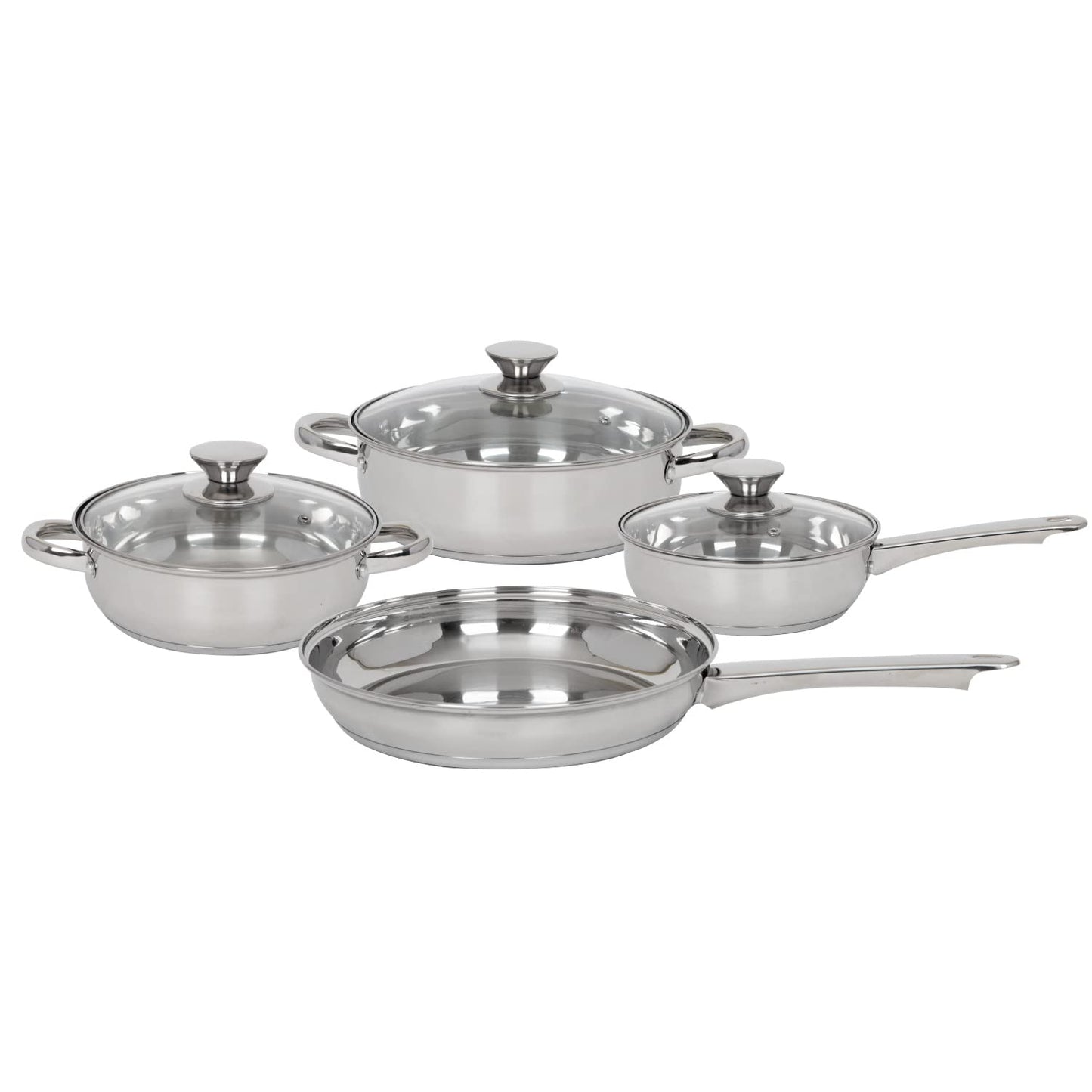 COLORHOME | Batería de Cocina Acero Inoxidable - 7 Piezas - Triple Capa Y Tapas de Vidrio Templado - Juego de Caserolas de Cocina y Sartén - Utensilios de Cocina