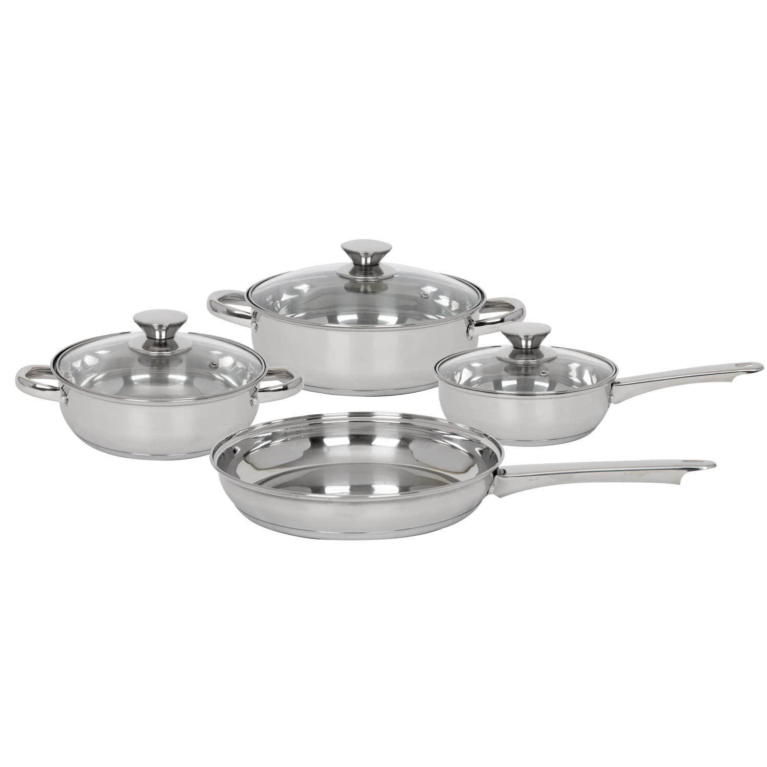 COLORHOME | Batería de Cocina Acero Inoxidable - 7 Piezas - Triple Capa Y Tapas de Vidrio Templado - Juego de Caserolas de Cocina y Sartén - Utensilios de Cocina