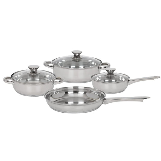 COLORHOME | Batería de Cocina Acero Inoxidable - 7 Piezas - Triple Capa Y Tapas de Vidrio Templado - Juego de Caserolas de Cocina y Sartén - Utensilios de Cocina