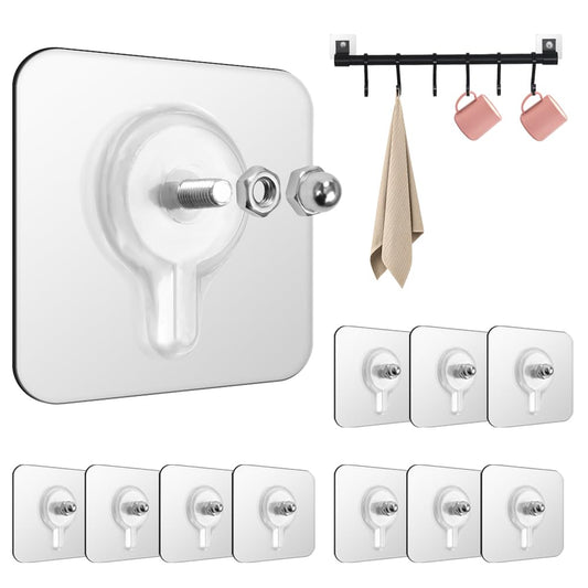 Freetis Ganchos Adhesivos Transparentes, Ganchos de Pared Sin Clavos, 10PCS Ganchos de Baño Adhesivos Ganchos Impermeables y Reutilizables Sin Costura (6 * 6/1.4)