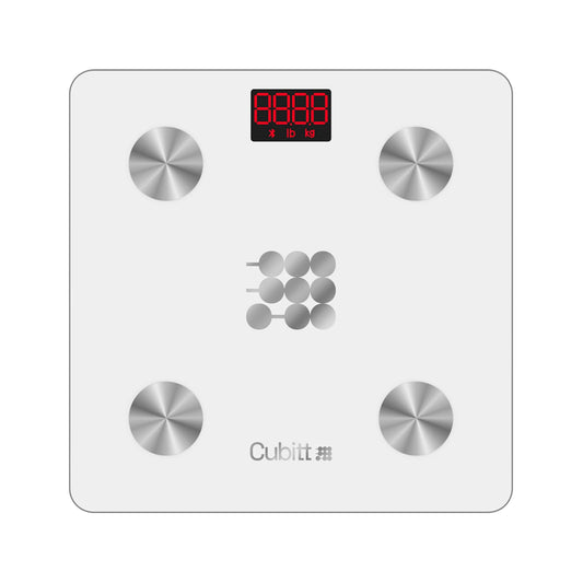 CUBITT, Báscula Inteligente, Báscula Digital que Analiza 13 Mediciones de Composición Corporal como IMC, Masa Muscular y Grasa Corporal, Conexión Inalámbrica Vía App con tu Smartphone, Color Blanco