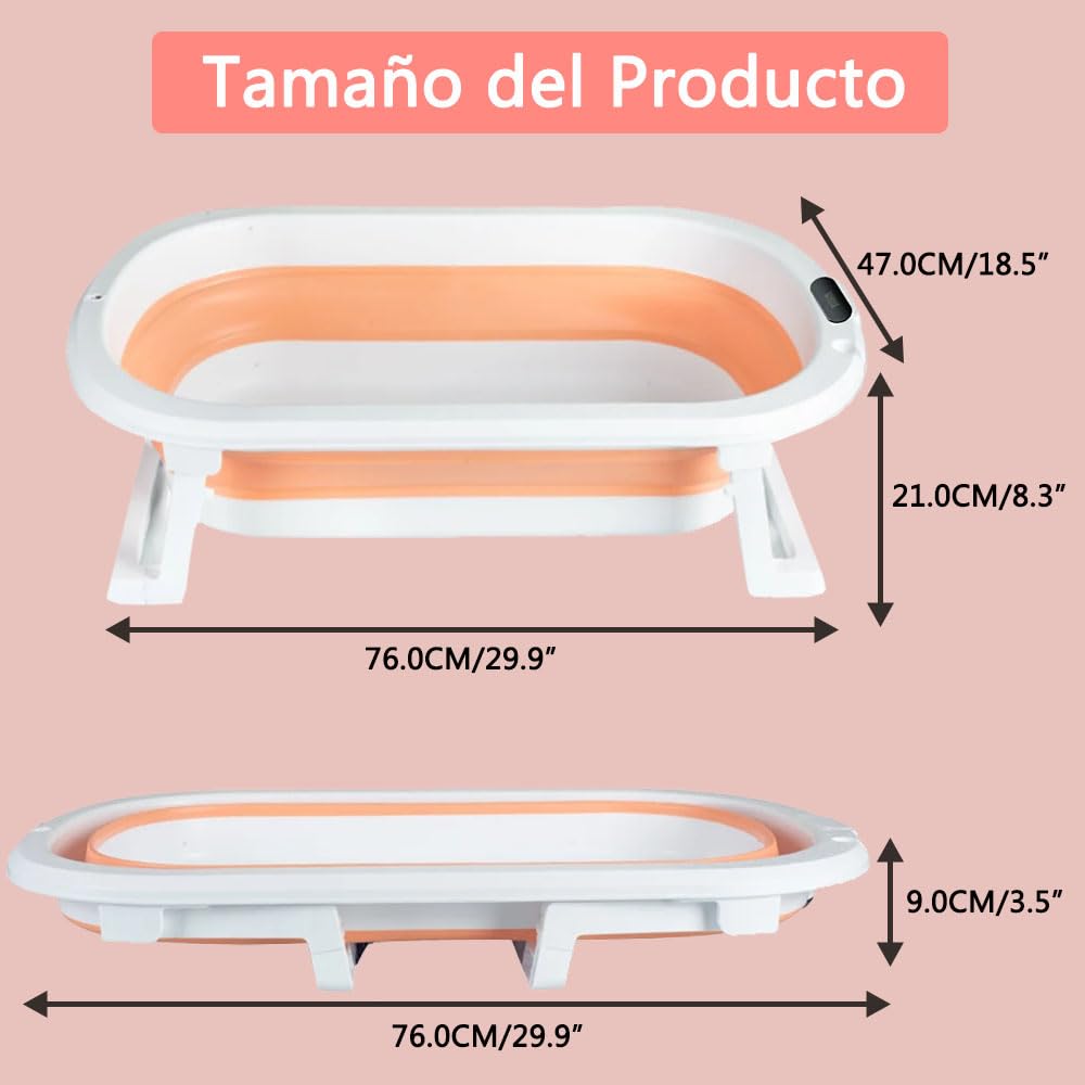 Bañera Tina de Baño Plegable para Bebés - Tina Para Baño Bebé Portátil, con Cojín Antideslizante y Visualización de la Temperatura, con Orificio de Drenaje, Apto para Niños de 0 a 6 Años (Rosa)