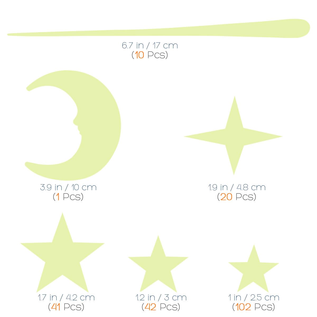 (Glow in dark stars) - 216 PCS Glow in Dark Stars and Moon, Glowing Stars for Ceiling and Wall Decals, for Kids Bedding Room or Party Birthday