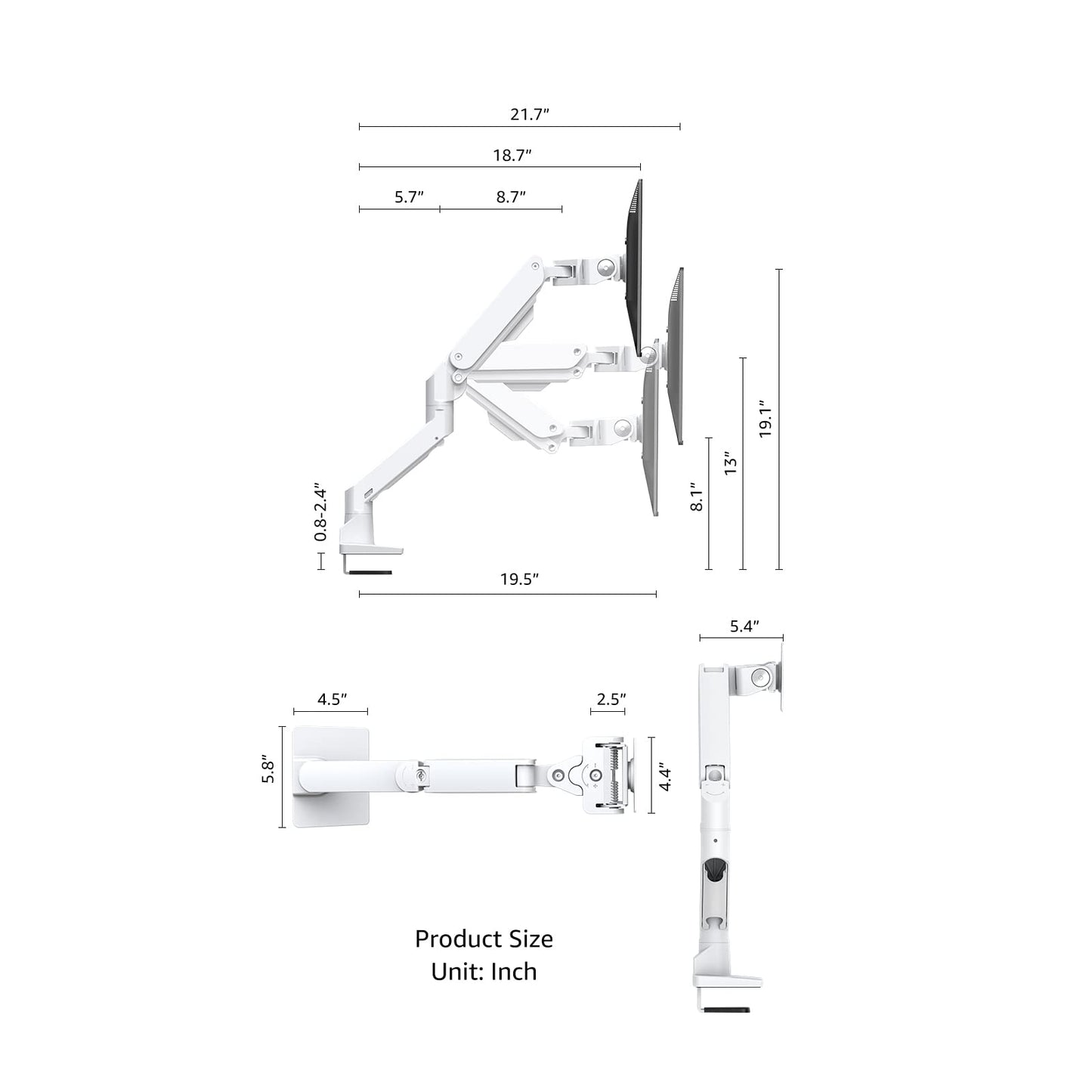 BEWISER - Brazo de Monitor de Alta Resistencia para Pantallas de 34 a 49 Pulgadas y Nuevas de 57 Pulgadas, Capacidad de Peso de hasta 44 Libras, Brazo de Monitor Ajustable Giratorio de Altura de