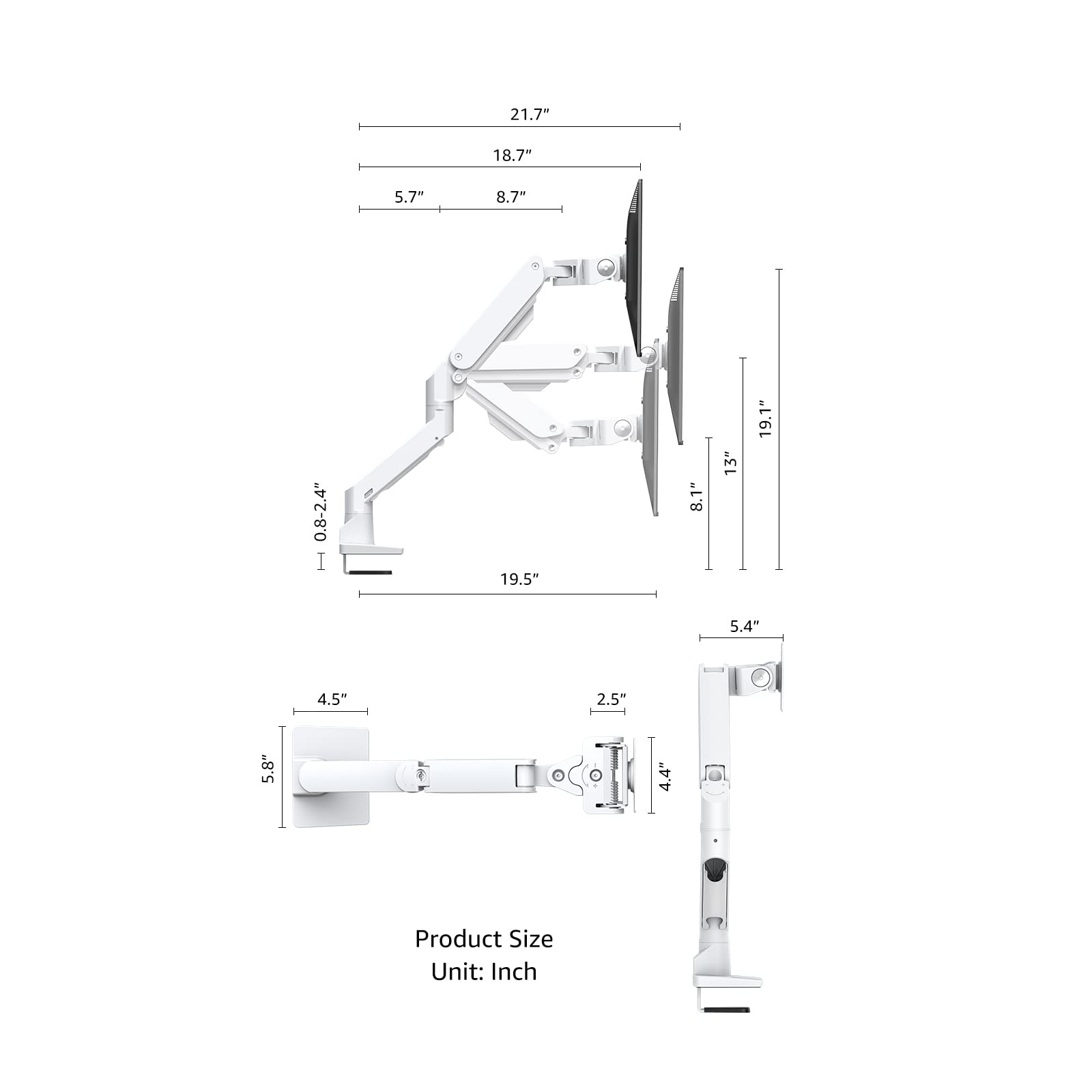 BEWISER - Brazo de Monitor de Alta Resistencia para Pantallas de 34 a 49 Pulgadas y Nuevas de 57 Pulgadas, Capacidad de Peso de hasta 44 Libras, Brazo de Monitor Ajustable Giratorio de Altura de