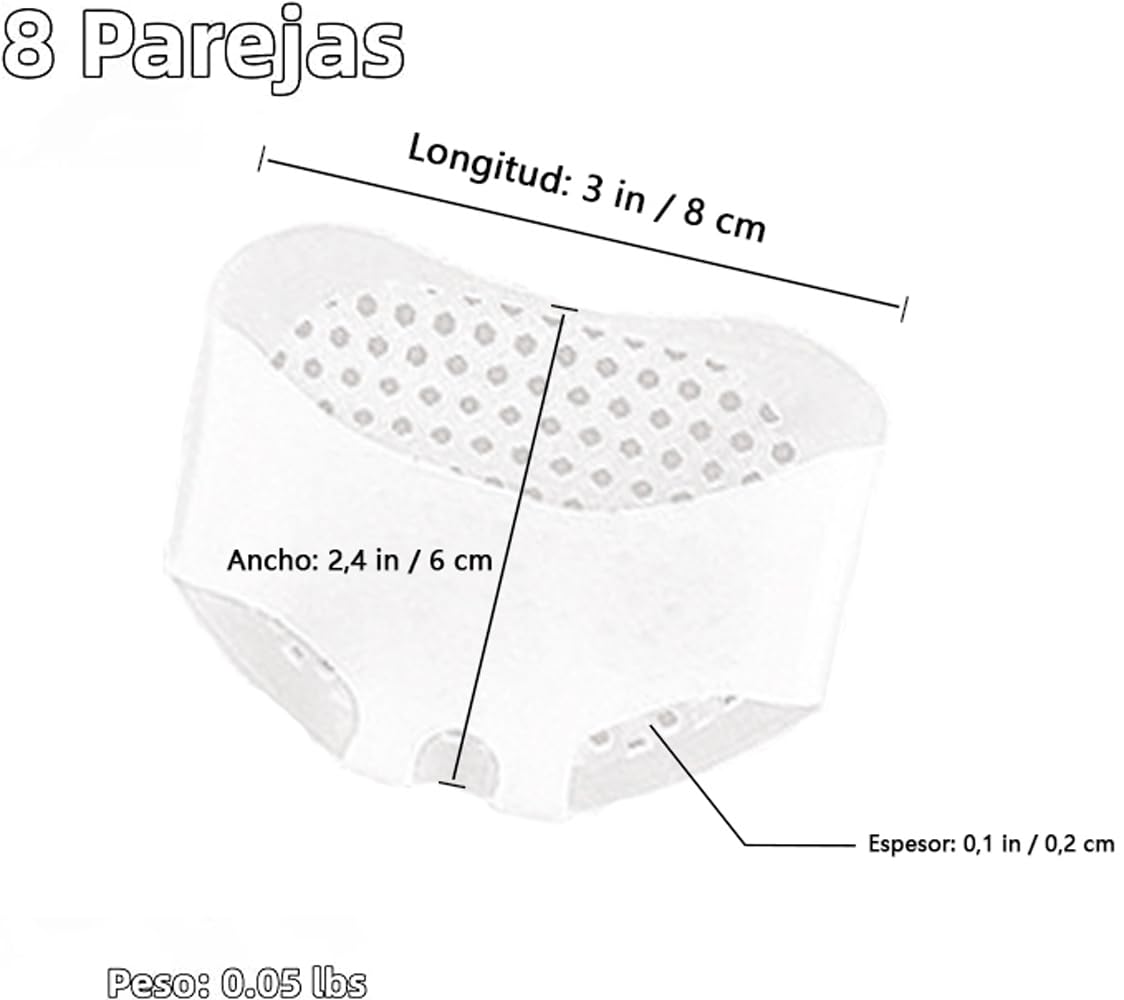 LUISAS 8 Pares de Plantillas Amortiguadoras, Plantillas Metatarsales de Silicona para el Antepié, Aliviar el dolor de pies en hombres y mujeres, Antideslizante y reutilizable (Adecuado para varios zapatos)