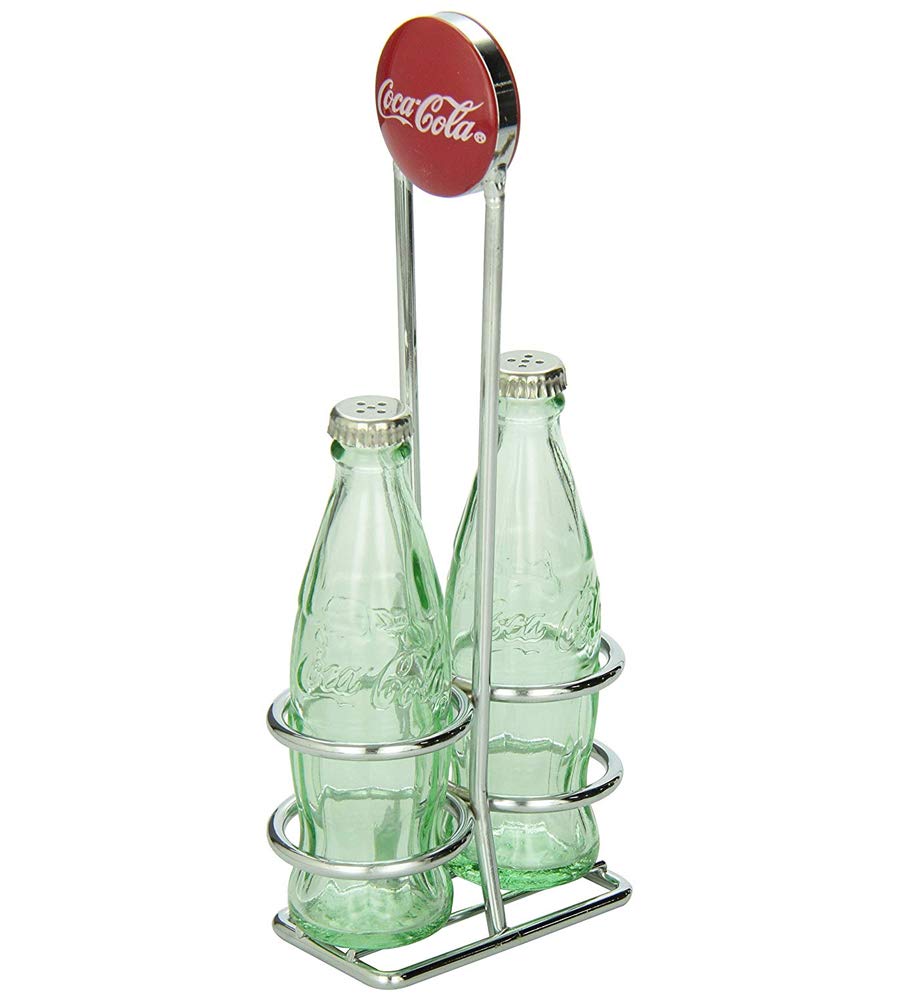 Juego de Salero y Pimentero TableCraft Coca-Cola Cromado con Estante de Metal