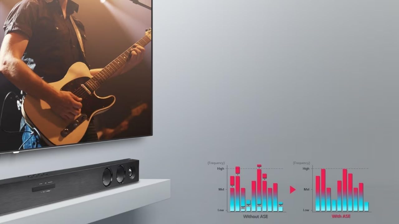 LG Barra de Sonido sk1d 40w, 2.1 Dolby Digital, Bluetooth 4.0, Optico(1), aux(1), Color Negro