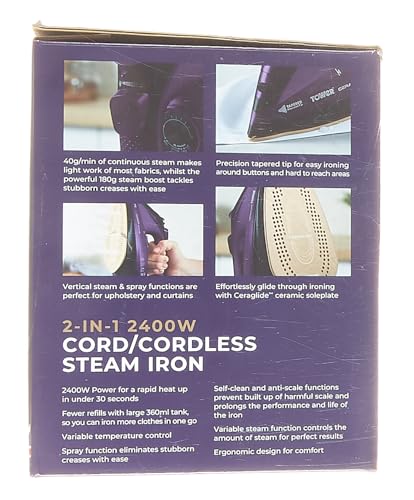 Plancha de Vapor Inalámbrica Tower CeraGlide morada con Suela de Cerámica y Vapor Variable