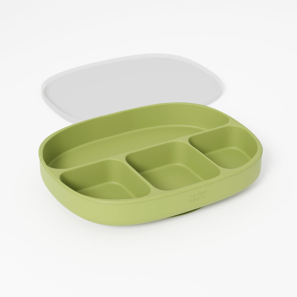 Muqee Peeko Set de alimentación para bebés con Ventosa y Tapa en Color Verde Guisante - Silicona de Grado alimenticio