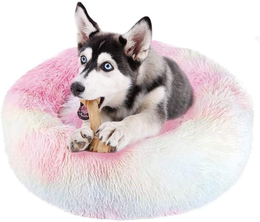 Inteligencia en el hogar Sofá ortopédico de Espuma viscoelástica para Mascotas, Cama para Perros de diseño de Lujo Multicolor, Lavable, Redondo, Tipo Dona, Cama Anti-antiedad (Large 80 cms, Rainbow)