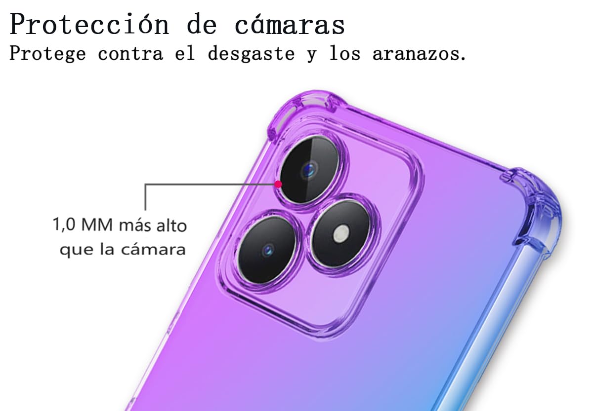 DABUNA Funda para Realme C53 4G y Narzo N53 Case Uso Rudo,Transparente Colores Degradados Protectora de Cámara Anticaída Carcasa Bumper(Púrpura Azul)