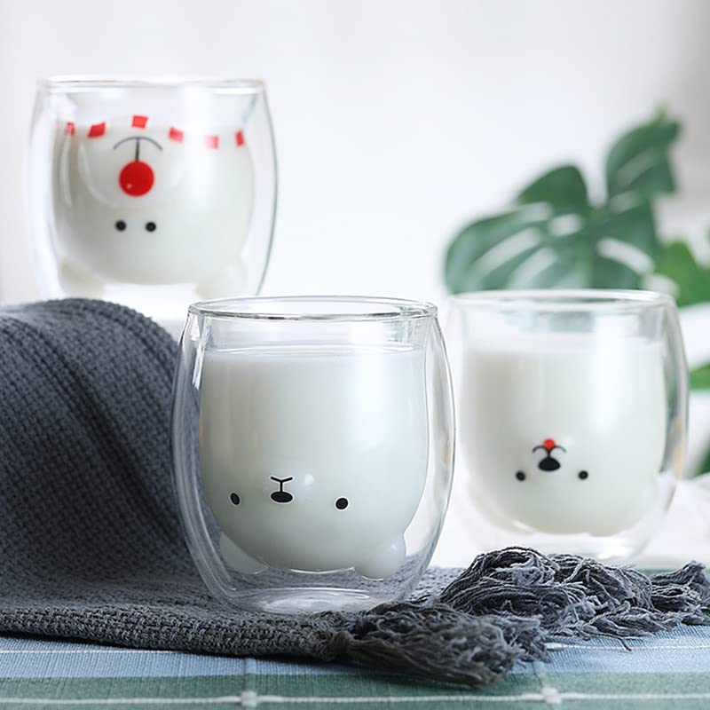 Taza de Cristal Creativa de Doble Pared con Oso y Perro 260 ml