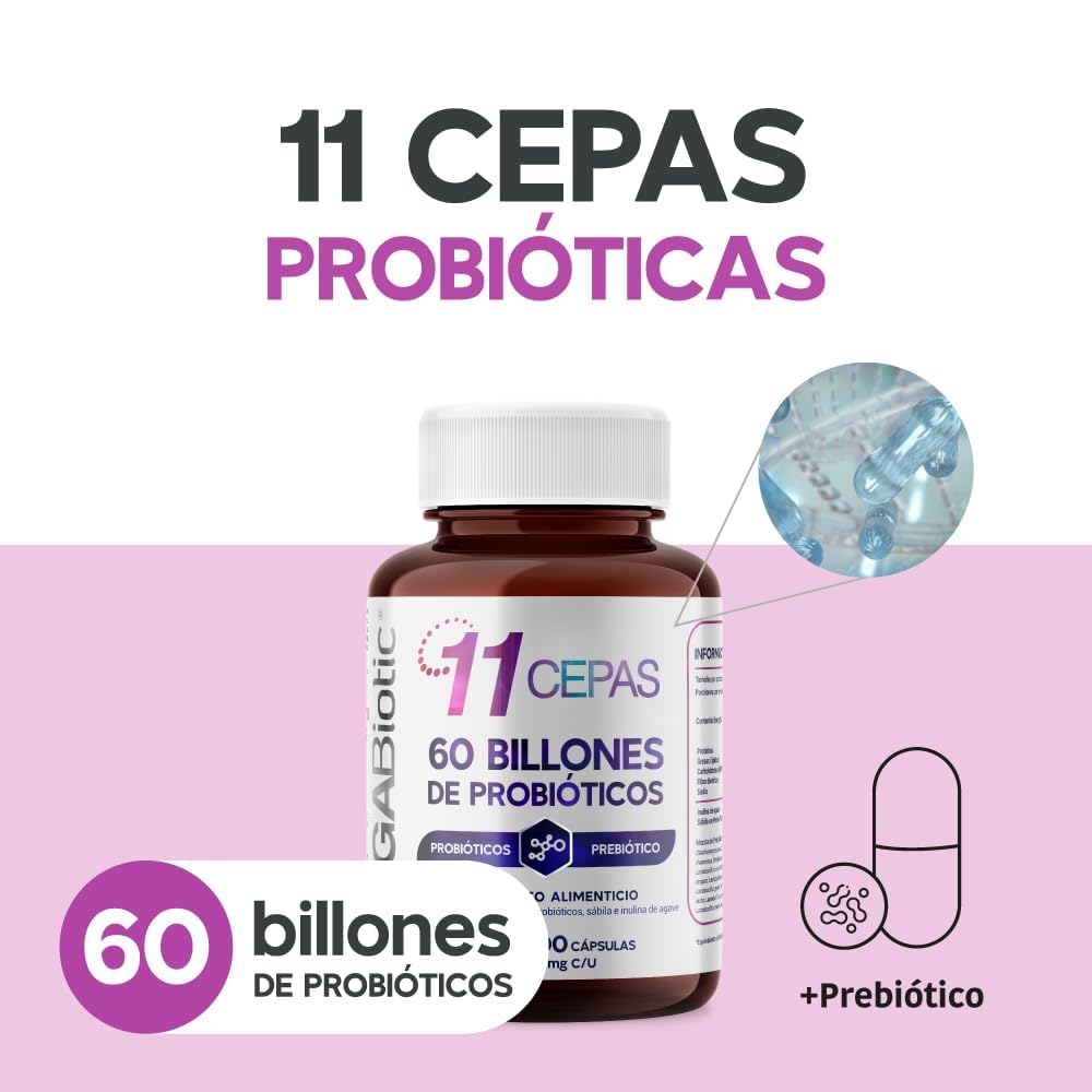 Suplemento Alimenticio MegaBiotic Probióticos 60 Billones 11 Cepas y Inulina de Agave Cont. 100 Caps.