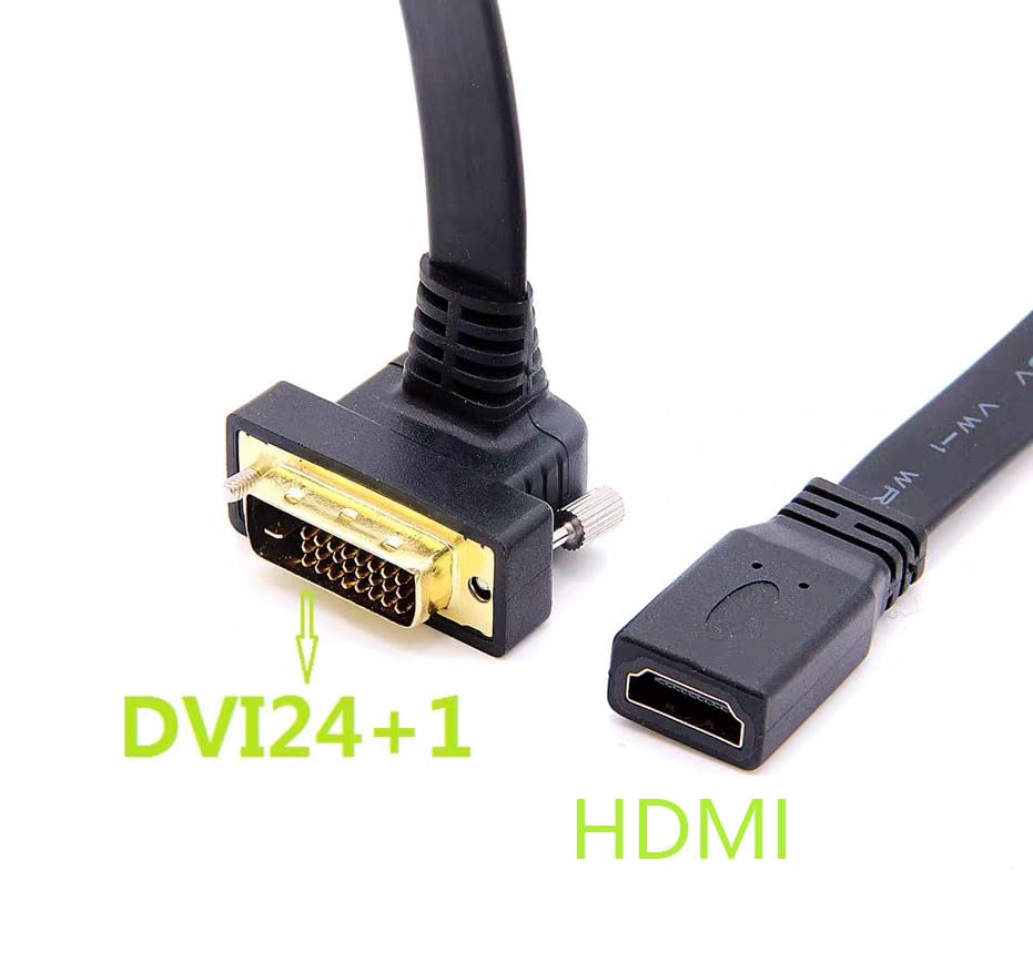 Cable Plano Haokiang DVI a HDMI Dorado 1 Pies 90 Grados