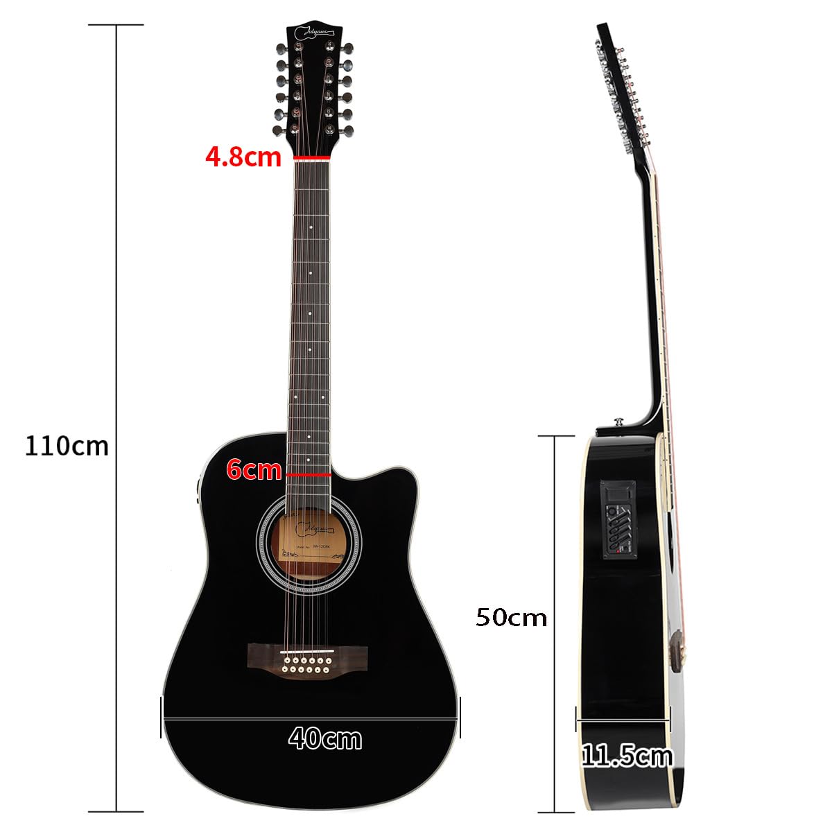 Jidyous Dreadnought Docerola 4/4 Guitarra Electroacústica 12 cuerdas con octavado, con Funda Acolchada, afinadores, Correas,cuerdas, paletas, capó, cable para guitarra, soul, para Principiantes