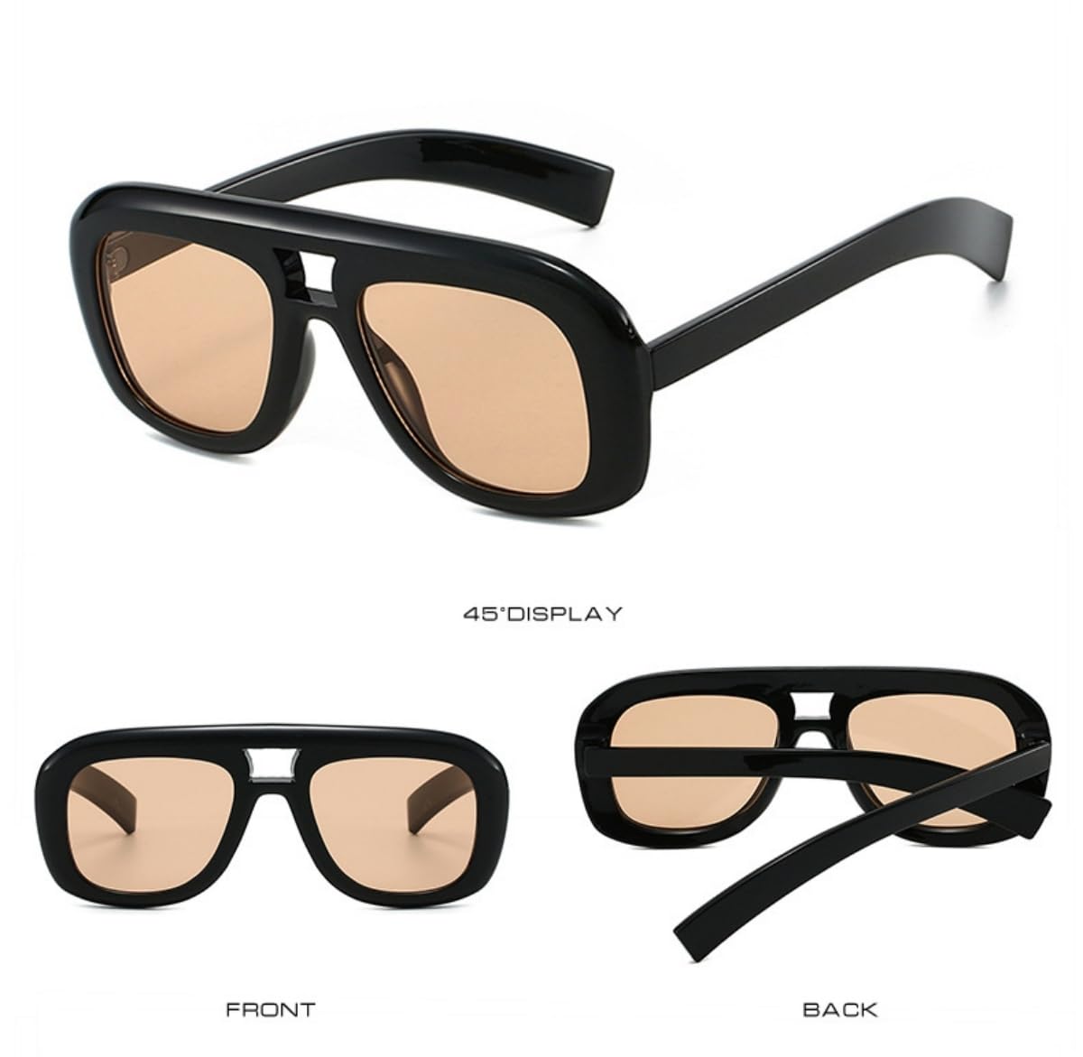 ISIUINN Gafas de sol de aviador cuadradas de moda para hombre y mujer, montura plana, estilo años 70, gafas de sol cuadradas extragrandes, tonos vintage (marrón claro).
