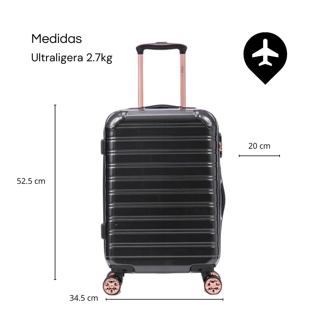Maleta de Mano JONY Carry On Rigida Resistente Ruedas Giratorias 360 Mango Expandible ABS Candado de Seguridad (negro oscuro)