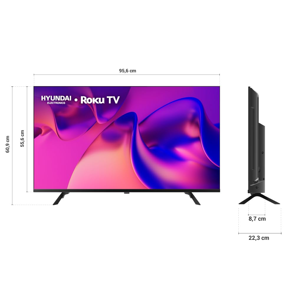 Hyundai HYLED4325RIM TV 43” Pulgadas LED Full HD Smart TV, Dolby Audio, WiFi Dual Band, Sistema Operativo Roku. Compatible con Alexa, Apple Air Play y Google Home, Diseño Border Less (2025)