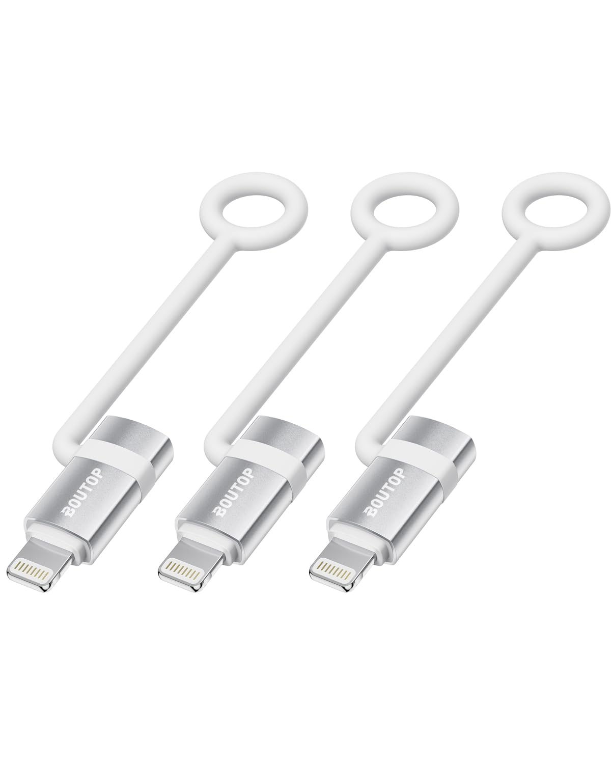 BOUTOP [Certificado MFi] Adaptador USB C a Lightning, tipo C a adaptador Lightning compatible con 36 W PD de carga rápida compatible con iPhone iPad plateado, paquete de 3