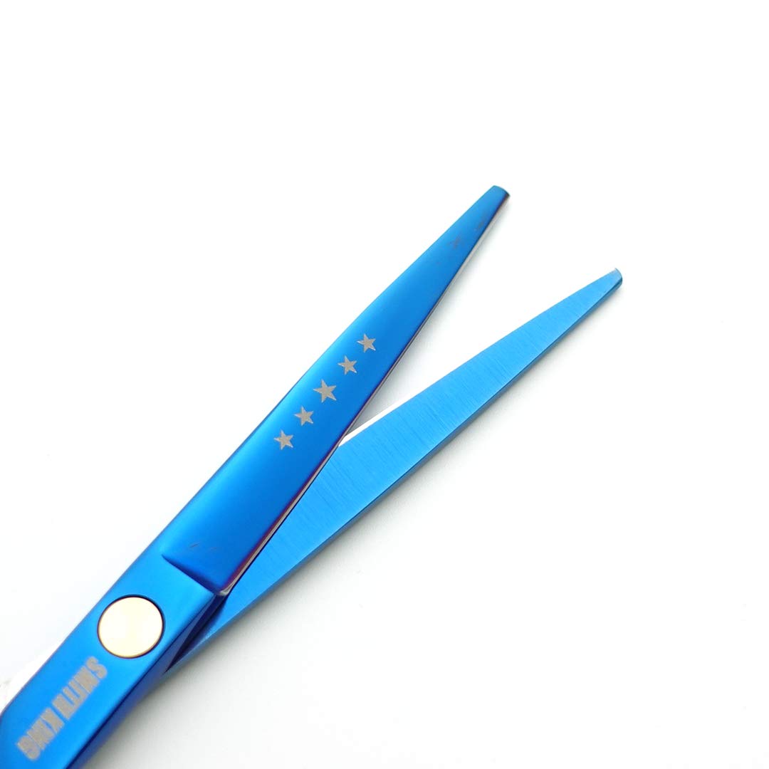 Juego de tijeras de corte de pelo de 15,2 cm con peines de piel, tijeras de corte de pelo, tijeras para adelgazar el cabello para personal y profesional (azul)