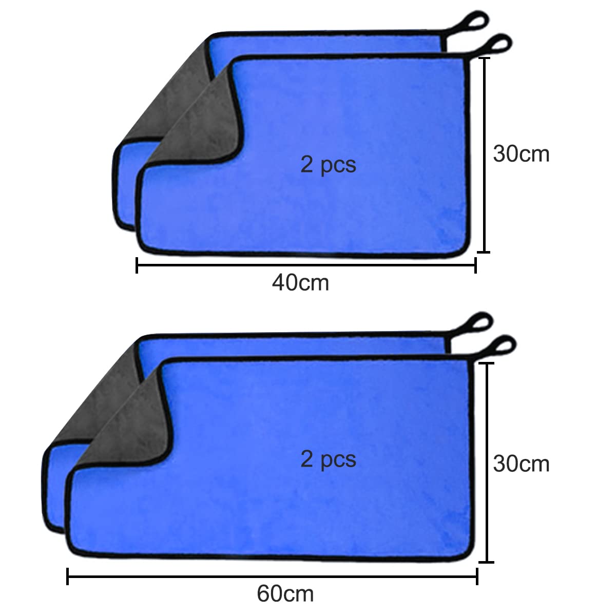 Toallas de Microfibra MOYAC Azul Gruesas para Coche y Hogar (Paquete de 4 Piezas)