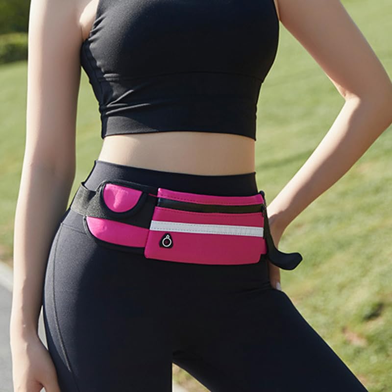 Cangurera para Correr 2 Piezas - Impermeable, Ajustable con Bandas Reflectantes - Bolsa Deportiva Unisex para Running/Hiking (Negro + Rosa)