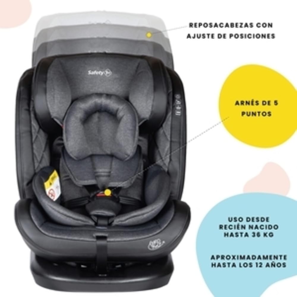 Safety 1st Autoasiento Giro. Con sistema de rotación 360 grados, desde recién nacido hasta 36 kilos, harnés de 5 puntos y almohadas laterales, 4 posiciones de reclinación, fundas removibles y lavables a máquina