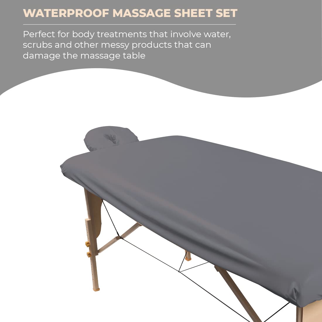ForPro Waterproof SPA Treatment Massage Sheet Set for Massage Tables, Machine-Washable, Includes Fitted Sheet and Face Rest Cover, Cool Grey