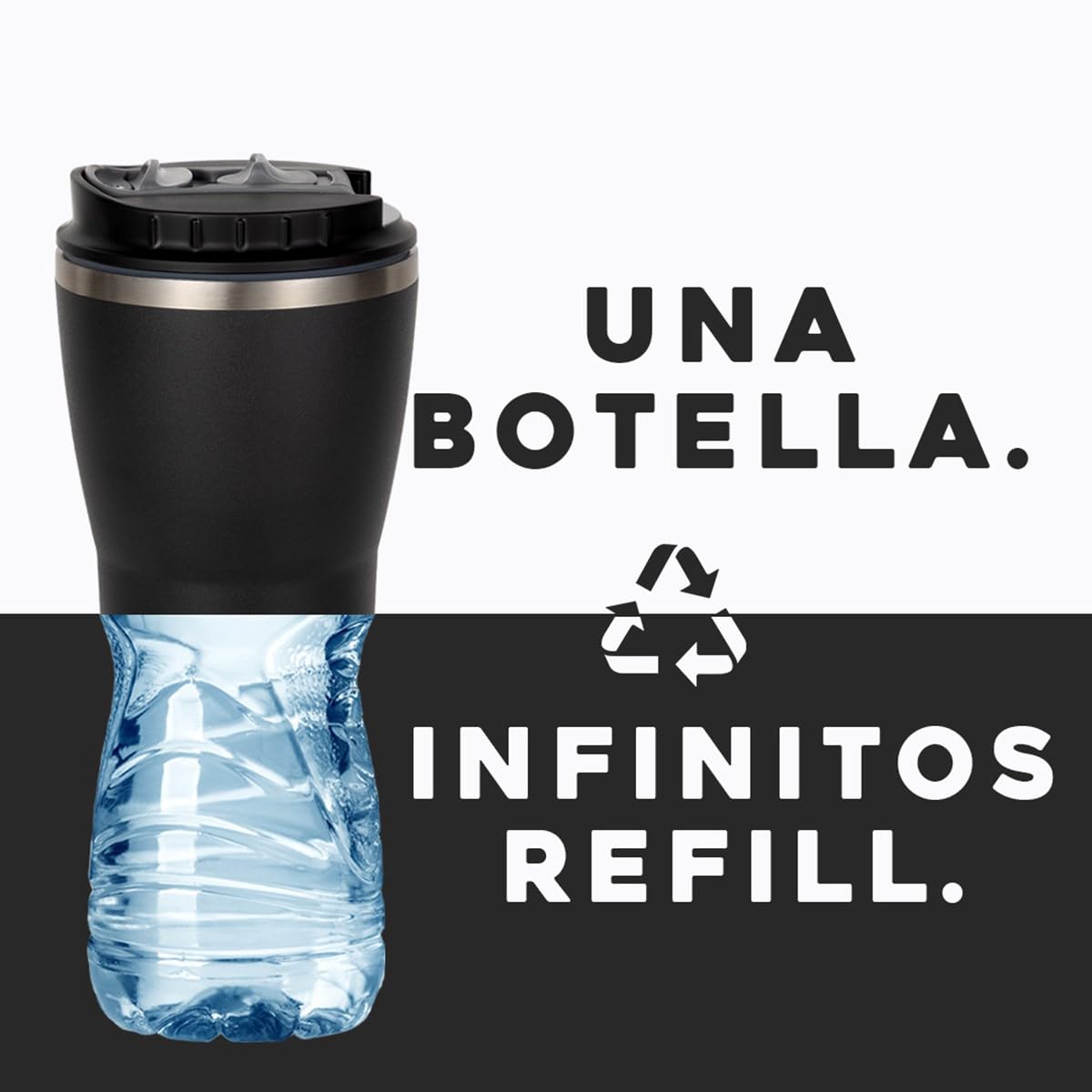 Buffer Flask - Vaso Térmico 420 ml - Termo para Café y Agua de Acero Inoxidable - Tapa Anti Derrame y Fugas - Taza Tumbler Mug para Bebidas Frías y Calientes - Incluye Popote - Color Negro