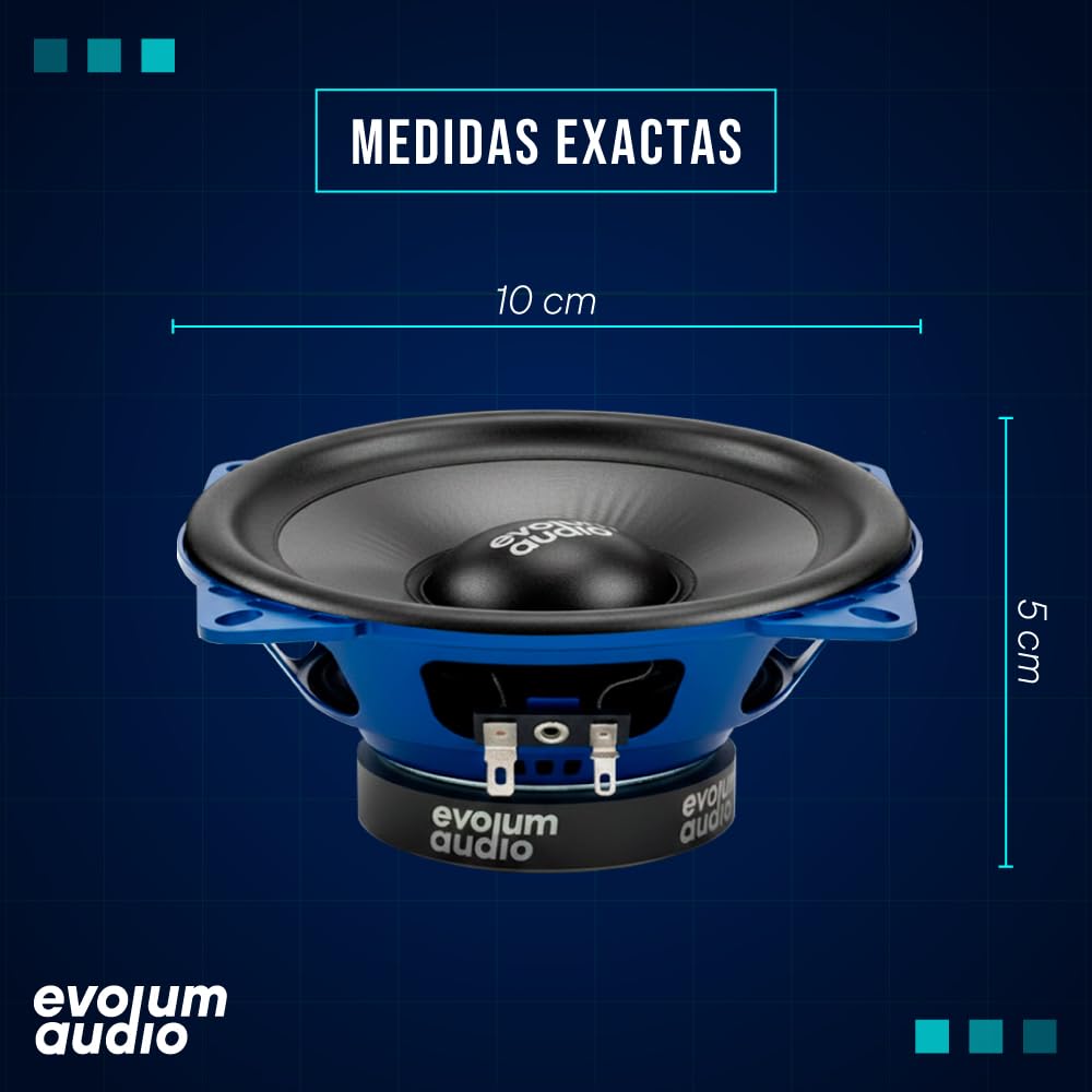 Evolum Audio - Kit Bocinas Medio Rango - Sonido Claro y Potente - Cono de Papel de Titanio - Potencia RMS de 100 W - Materiales de Calidad - Fácil Instalación - Modelo Open Show (4 in)