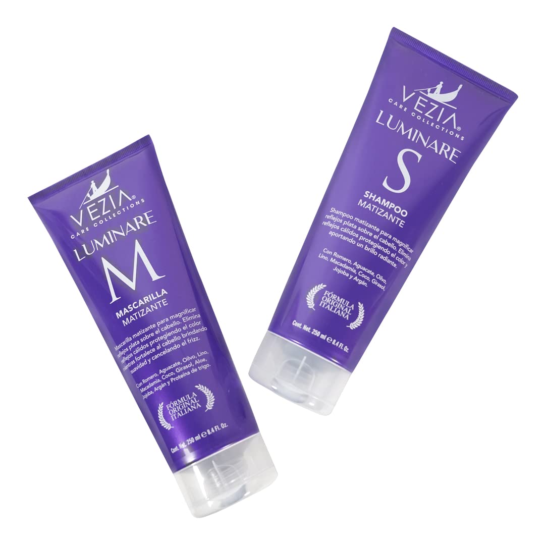 Kit Shampoo Matizante Vezia Luminare y Acondicionador para Mechas y Canas 300 ml