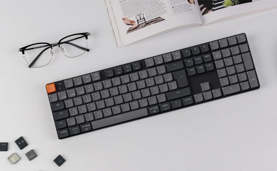 Teclado Mecánico Keychron K5 QMK Ultradelgado LED Blanca Bluetooth Interruptores Rojos 104 Teclas para Mac/Windows/Linux ES Layout Versión 2