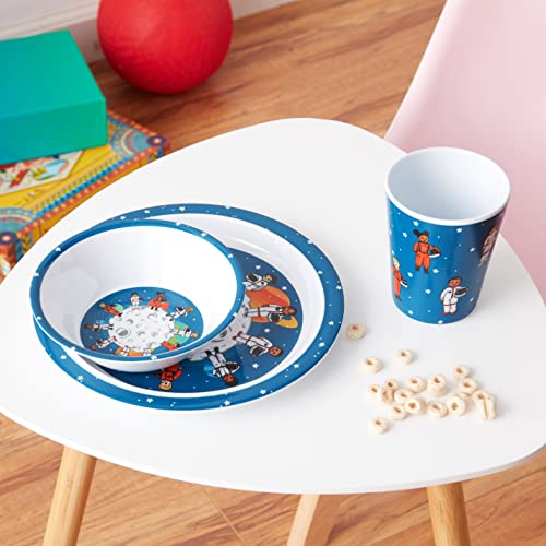 Colorfull Plates Juego de vajilla para niños, astronauta y temática espacial (plato de comida, cuenco y taza) regalo para niños y bebés