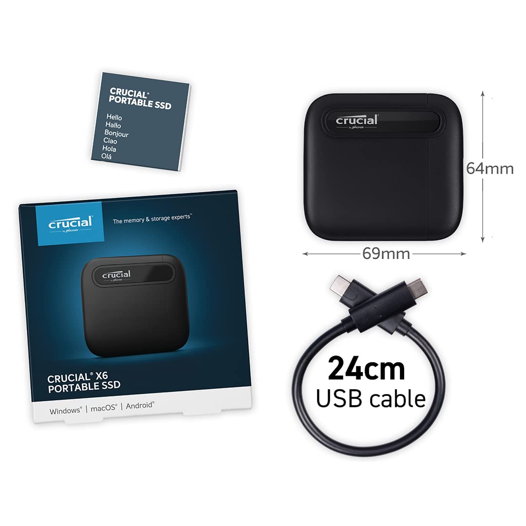 Crucial X6 - SSD portátil de 4TB, hasta 800MB/s, USB 3.2, Unidad Externa de Estado sólido, USB-C – CT4000X6SSD9