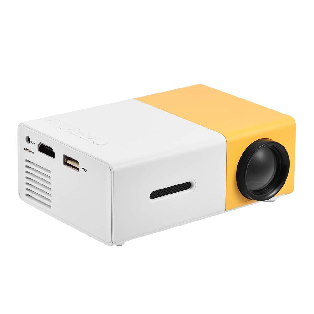 Junluck Mini Proyector Full HD 1080P Vídeo Proyector de Cine en Casa Portátil para Interiores/Exteriores/Fiesta/Camping Compatible con Laptop/PC/Smartphone/HDMI/VGA/USB/AV(Blanco + Amarillo)
