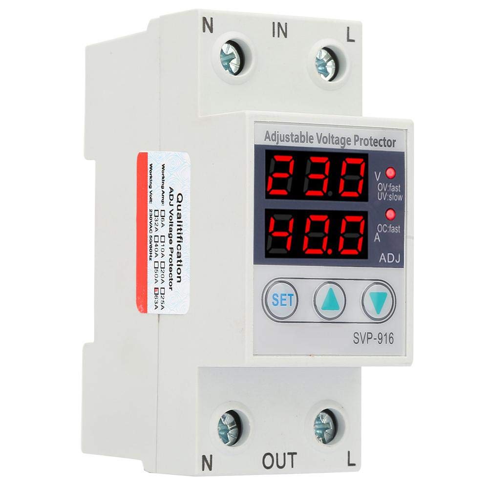 Inteligente monofásico ajustable sobretensión bajo voltaje protector de corriente, 230VAC 50/60Hz(63A)