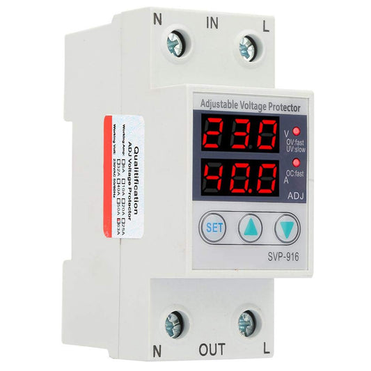 Inteligente monofásico ajustable sobretensión bajo voltaje protector de corriente, 230VAC 50/60Hz(63A)