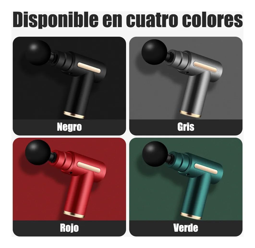 Pistola de Masaje Muscular con 4 Cabezas, Masajeador Portatil Muscular Mini Masajeador de Tejido Profundo Ajustables Massage Gun, Masaje Profesional Para Musculos, Ligamentos y Tejidos, Carga USB(Verde)