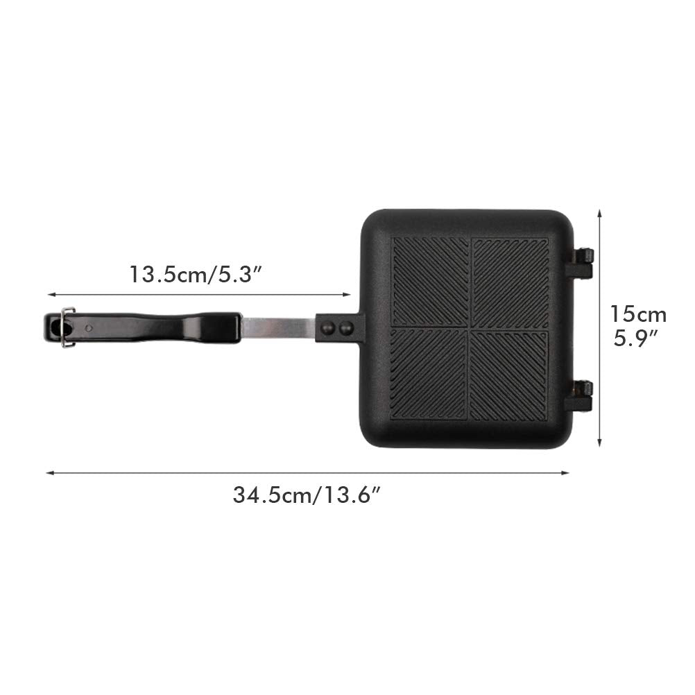 Henoot Sartén de doble cara, sándwich maker multifunción de aluminio de doble cara, sandwichera con asas, antiadherente, sartén para tostadas, cake tostadas