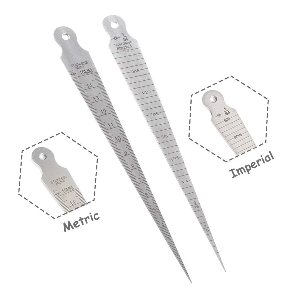 Calibre Cónico de Acero Inoxidable Mesee Plateado con Medición de 1 a 15 mm y Diámetro de Agujero de 1/32 a 5/8 Pulgadas