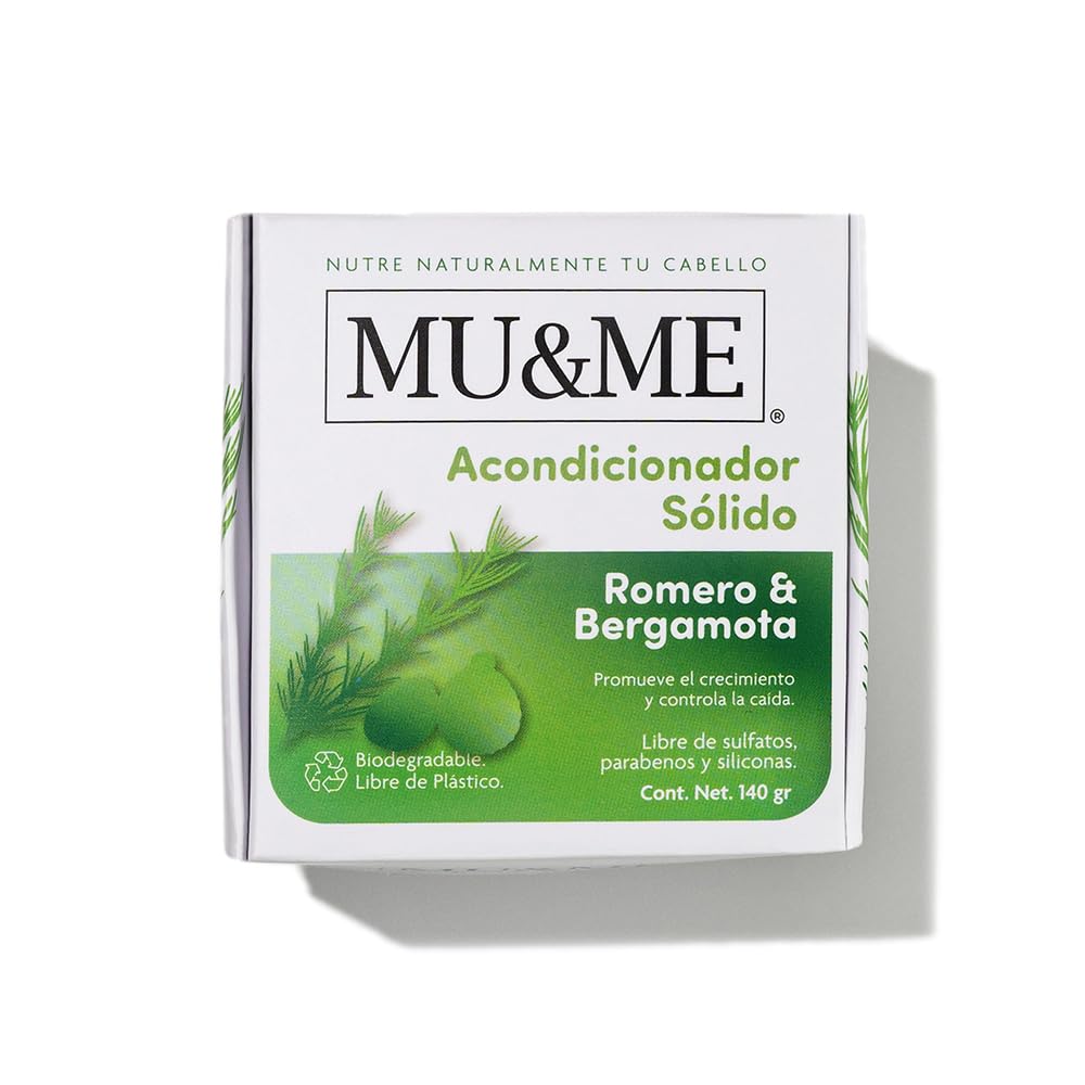 MU&ME Acondicionador Solido para el Crecimiento y Contol Caída - Acondicionador Sin Sulfatos y Parabenos con Romero para el Cabello - Hecho en Mexico (Romero & Bergamota) (140gr)