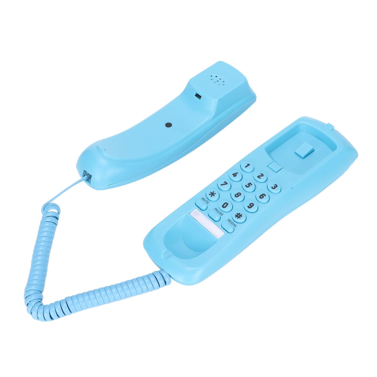 YYOYY Teléfono de Montaje en Pared, Teléfono de Escritorio con Cable, con Función de Silencio/Pausa/Remarcación, Voz de Llamada Clara, Mini Línea Fija Liviana, para Oficina en Casa, Hotel(Azul)
