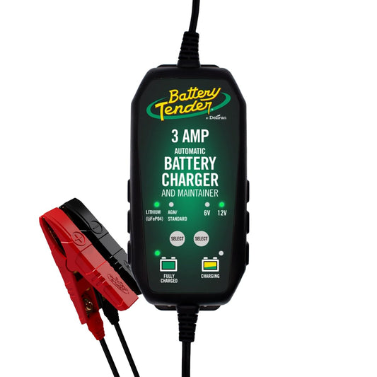 Battery Tender - Cargador y mantenedor de batería de 3 amperios – Automático Inteligente conmutable de 12 V o 6 V para Coches, SUV y Camiones, Cargador de batería de Plomo, AGM, Gel y Litio –