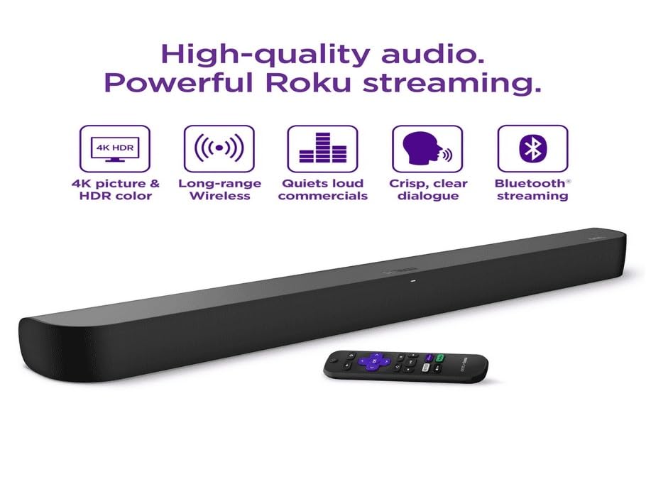 onn. Roku Smart Soundbar con reproductor multimedia de transmisión 4K incorporado (reacondicionado)