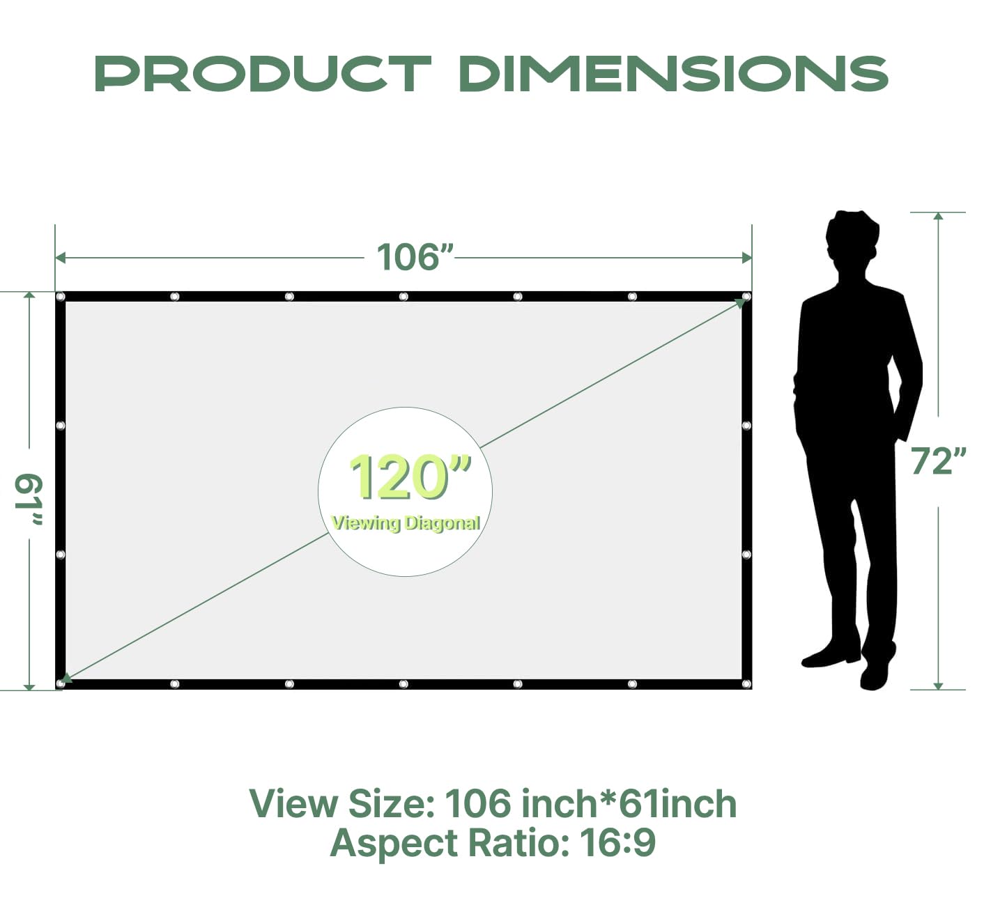 AAJK - visualización de proyector para exteriores de 120 pulgadas, lavable, 16:9, plegable, antiarrugas, portátil, para cine en casa, exterior, soporte para interiores, proyección de doble cara