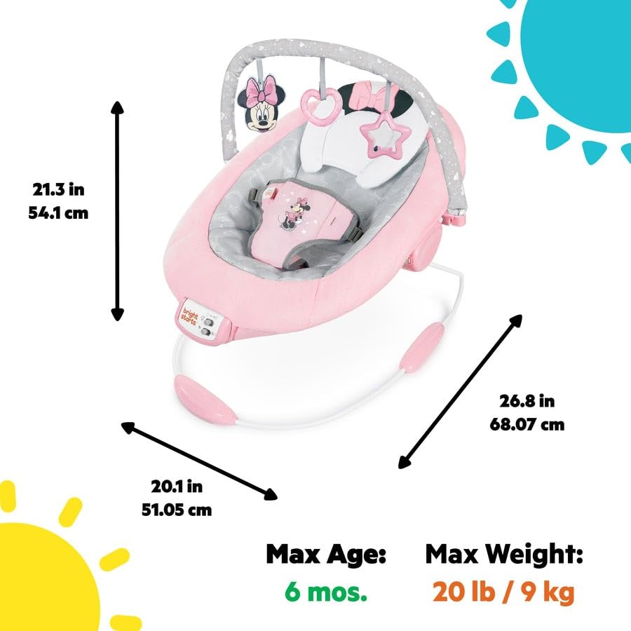 Bright Starts Minnie Mouse Rosy Skies - Tumbona con asiento vibrador y melodías