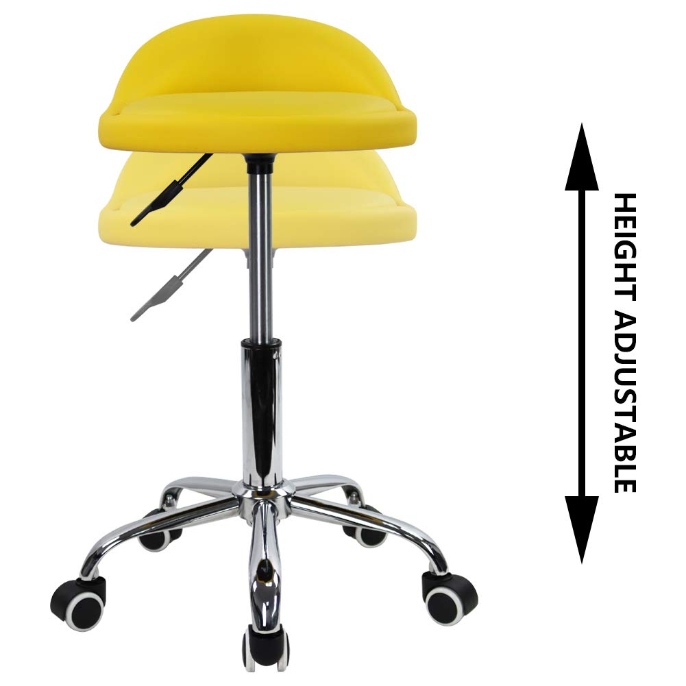 KKTONER Taburetes Giratorios con Respaldo Bajo Taburetes Redondos Rodantes Amarillo Taburete Silla con Ruedas para el Hogar Salón Facial SPA Masaje Tatuajes Trabajo